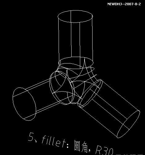 AutoCAD三维建模教程：三通管的制作过程（图文教程）,AutoCAD三维建模教程：三通管的制作过程_中国教程网,圆角,差集,一圆,阵列,螺纹,第6张
