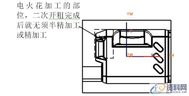 告诉你数控编程中常遇到的问题及解决方法五、多余的加工多余的加工是指对于刀具加工不到的地方或电火花加工的部位进行加工，它多发生在精加工或半精加工。有些模具的重要部位或者普通数控加工不能加工的部位都需要进行电火花加工，所以在开粗或半精加工完成后，这些部位就无须再使用刀具进行精加工，否则就是浪费时间或者造成过切。如下面所示的模具部位就无须进行精加工。(1)无须进行精加工的部位六、空刀过多空刀是指刀具在加工时没有切削到工件，当空刀过多时则浪费时间。产生空刀的原因多是加工方式选择不当、加工参数设置不当、已,加工,精加工,设置,第12张
